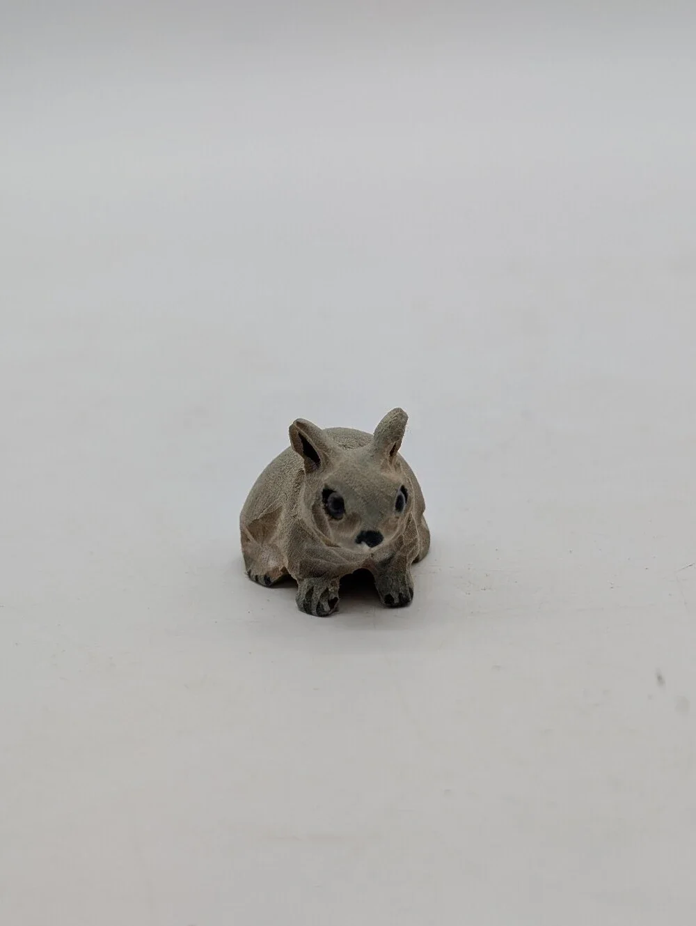 Vintage 1980s Miniature Hand-Carved Wood Chipmunk Mouse Figurine